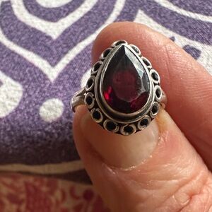 Vintage-Style Teardrop garnet Gem Sterling Ring